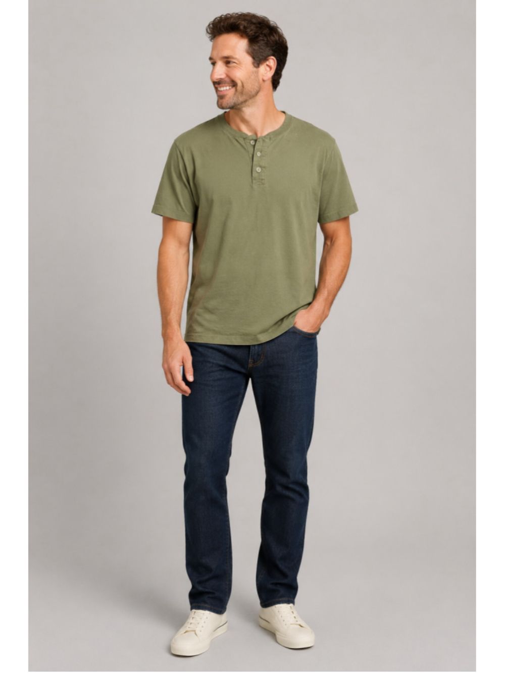 Lucky Brand Men’s Olive Green Short-Sleeve Henley Shirt – Size L